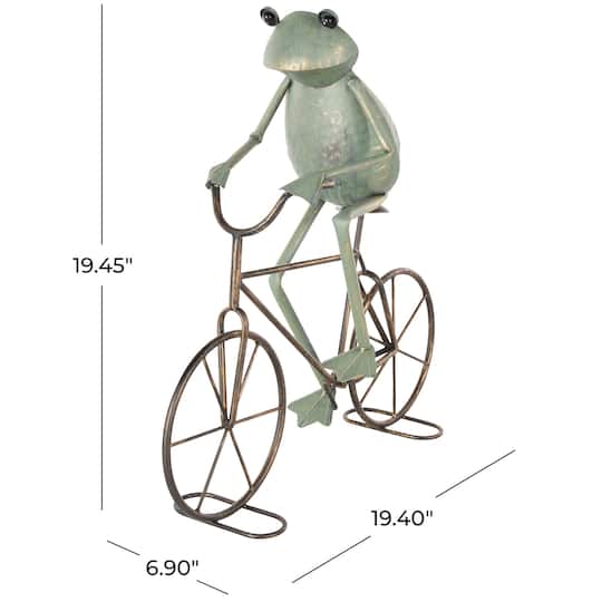 19.5" Frog on Bicycle Metal Garden Sculpture with Gold Accents